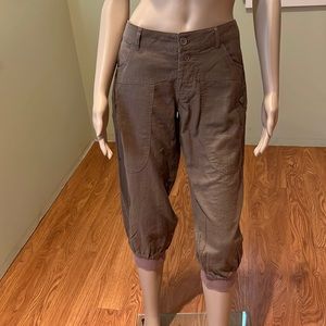 Vero Moda Taupe Collared Linen Blend Crop Pants With Elastic Cuffs Size 38